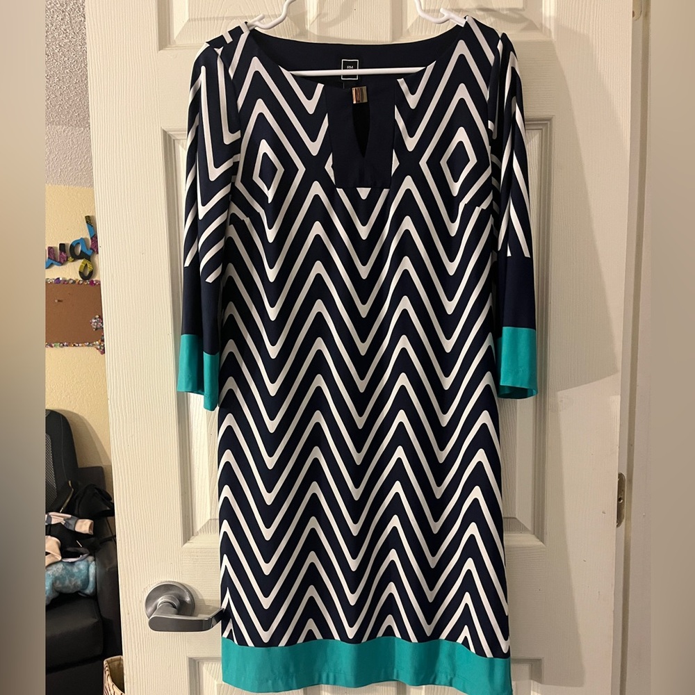 Navy and Teal Chevron Midi Dress